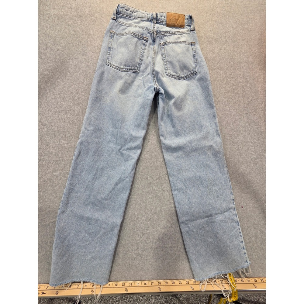 &Denim Wide Leg Ultra High Waist Light Wash Raw Hem Jeans Womens Size 2 - Picture 8 of 15